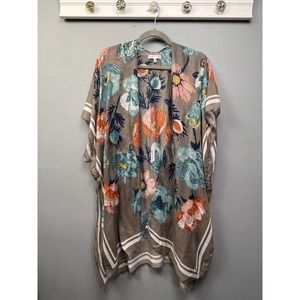 Woven Heart Floral Kimono Cardigan - Multicolor